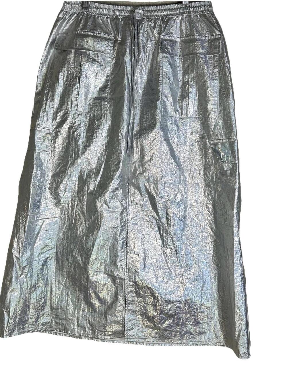 Anthropologie Silver Holographic Cargo Skirt dopamine futuristic Rave alt Sz S
